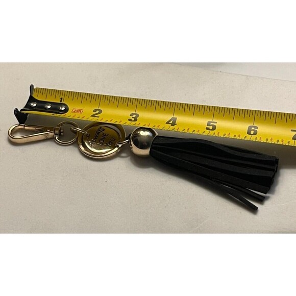 Keychain Black Tassel Always Love You Gold Tone Charm - Picture 7 of 8